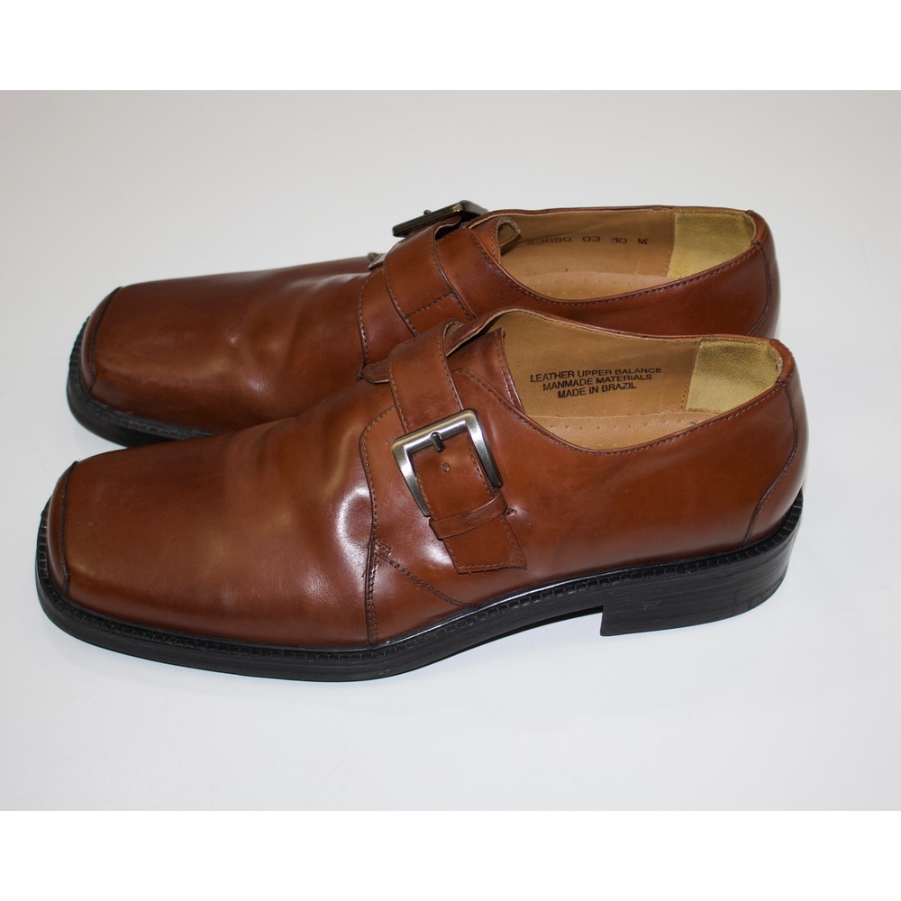 Stacy Adams Loafers Monk Strap Mens 10M Brown Square Toe Leather Buckle Shoes - Picture 2 of 14